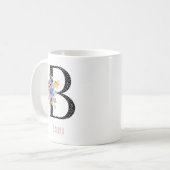Floral Monogram Name B Black Polka Dot  コーヒーマグカップ (正面左)