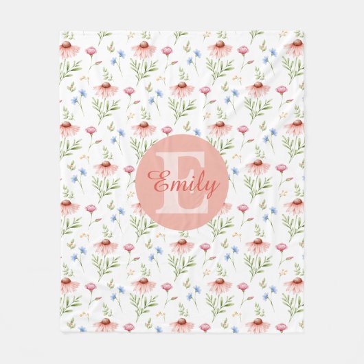 Floral Monogram Name Fleece Blanket For Girls フリースブランケット (正面)