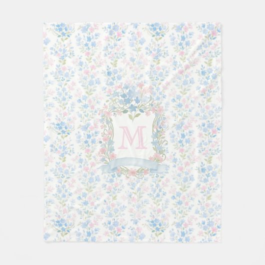 Floral Monogram Personalized Fleece Blanket フリースブランケット (正面)