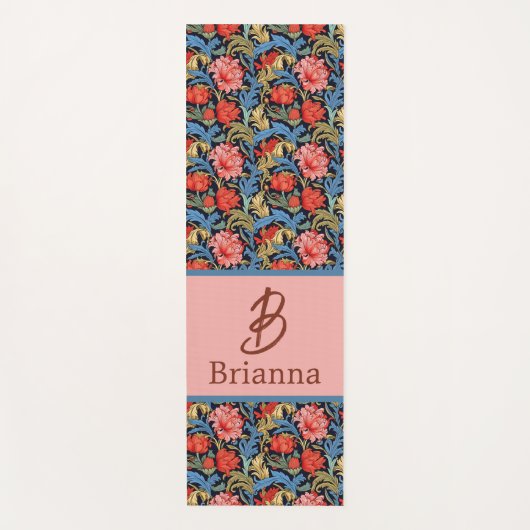 Floral Monogram Pink Blue William Morris Style ヨガマット (正面)