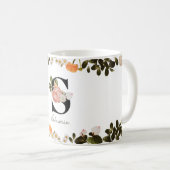 Floral Monogram 'S' Initial Mug コーヒーマグカップ (正面右)
