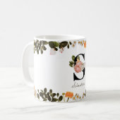Floral Monogram 'S' Initial Mug コーヒーマグカップ (正面左)