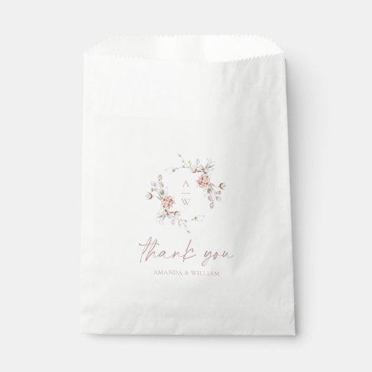 Floral Monogram Thank You Wedding フェイバーバッグ (正面)