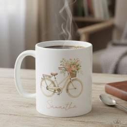 Floral Monogram Vintage Bike コーヒーマグカップ