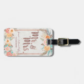 Floral Monogram Weddingばら色の金ゴールドの氏および夫人 ラゲッジタグ (正面横)