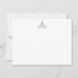 Floral Monogram with Green Gingham Note Card ノートカード