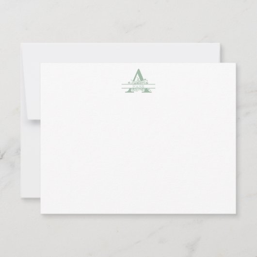 Floral Monogram with Green Gingham Note Card ノートカード (正面)
