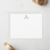 Floral Monogram with Green Gingham Note Card ノートカード (正面/裏面インサイチュ)