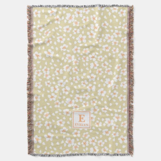 Floral Monogrammed Blanket Custom name スローブランケット (正面縦)