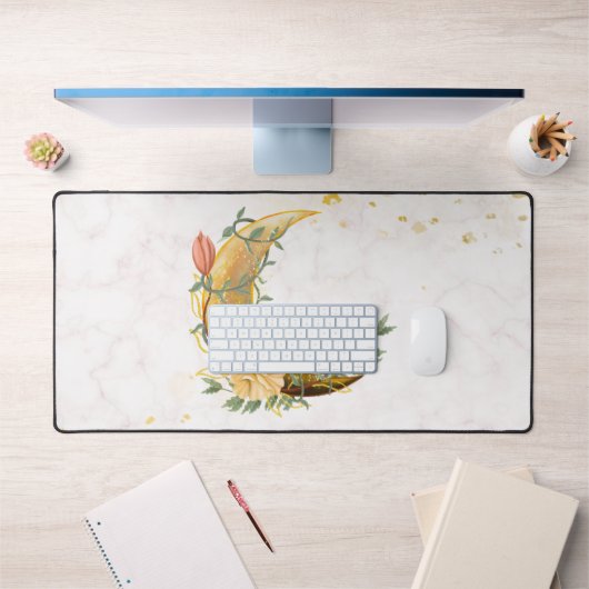 Floral Moon, Beige and Yellow Nature Design デスクマット (オフィス1)