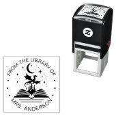 Floral Moon Cat Book Library Teacher セルフインキングスタンプ (インサイチュ)