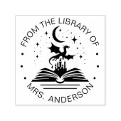 Floral Moon Cat Book Library Teacher セルフインキングスタンプ (デザイン)