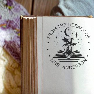 Floral Moon Cat Book Library Teacher セルフインキングスタンプ