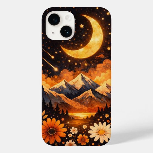 Floral Moon Pattern Phone Case – Cute and Aestheti Case-Mate iPhoneケース (裏面)