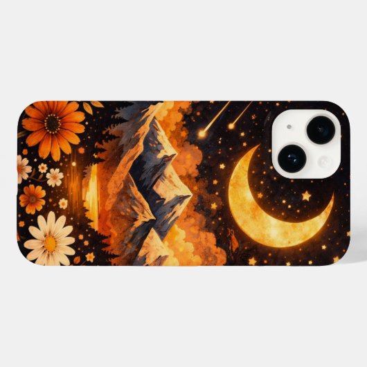 Floral Moon Pattern Phone Case – Cute and Aestheti Case-Mate iPhoneケース (裏面 (横))