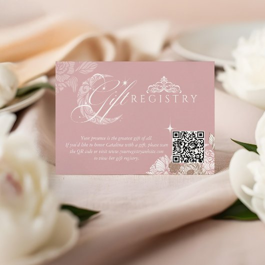 Floral Moon Star Quinceañera QR Code Gift Registry エンクロージャーカード