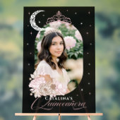 Floral Moon Stars Tiara Photo Quinceañera Welcome アクリルサイン (ニュートラル)