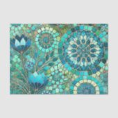 Floral Mosaic Navy Blue Green Flowers Decoupage 薄葉紙 (正面)