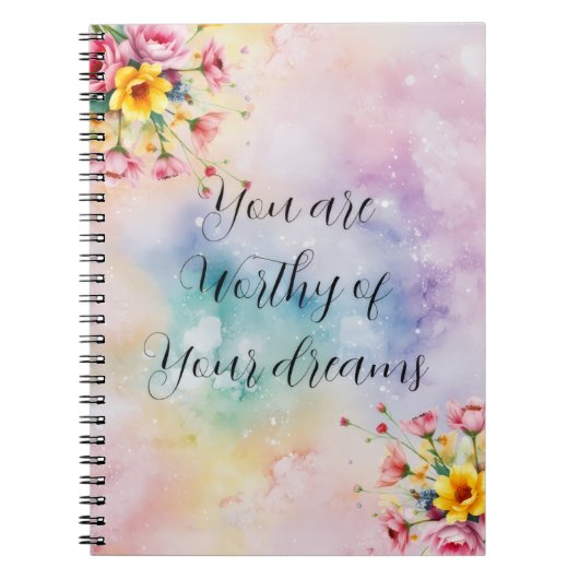 Floral Motivational Notebook | Aesthetic Pastal ノートブック (正面)