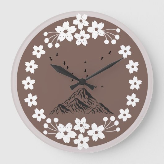 Floral Mountain Wall Clock | Elegant Minimal Home  ラージ壁時計 (正面)