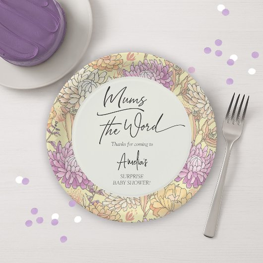 Floral Mum's the Word Surprise Baby Shower ペーパープレート