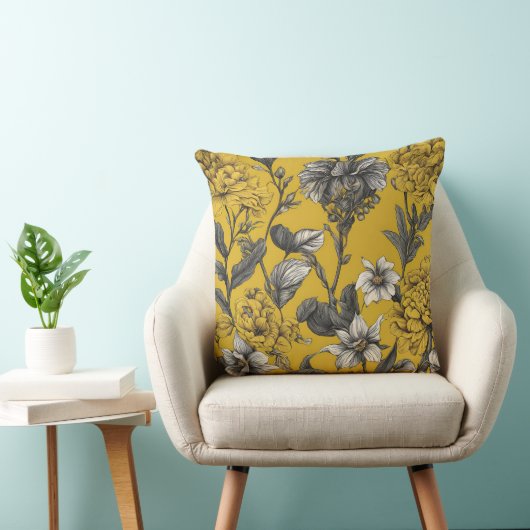 Floral Mustard AI art   クッション (椅子)