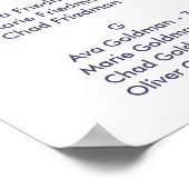 Floral Navy Blue Lace Alphabetical Seating Chart ポスター (角)