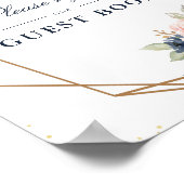 Floral Navy & blush guestbook wedding sign ポスター (角)