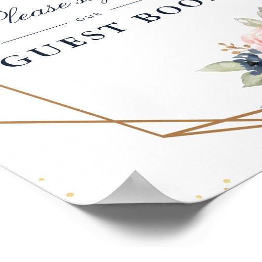 Floral Navy & blush guestbook wedding sign ポスター (角)