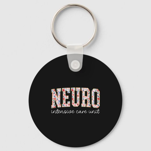 Floral Neuro Icu Nurse Brain Neuroscience Icu Nurs キーホルダー (正面)