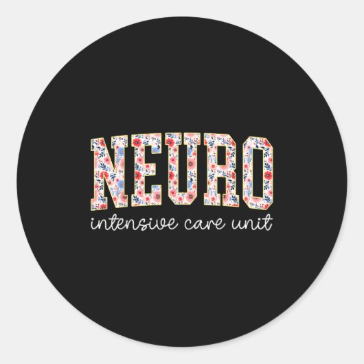 Floral Neuro Icu Nurse Brain Neuroscience Icu Nurs ラウンドシール (正面)