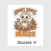 Floral Night Shift Nurse Skeleton Halloween RN Nur シール (シート)