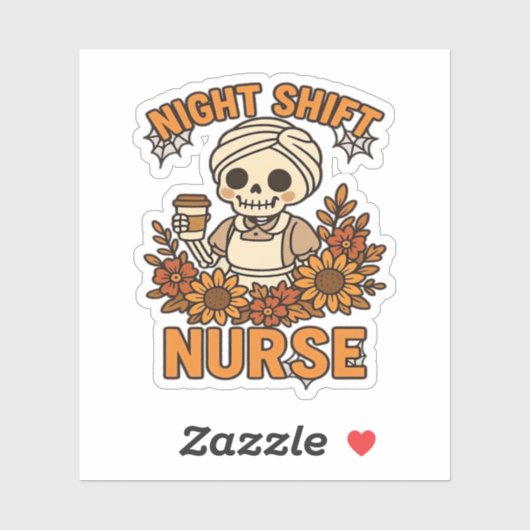 Floral Night Shift Nurse Skeleton Halloween RN Nur シール (シート)