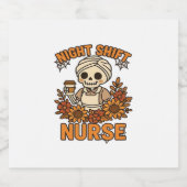 Floral Night Shift Nurse Skeleton Halloween RN Nur スパークリングワインラベル (シングルラベル)