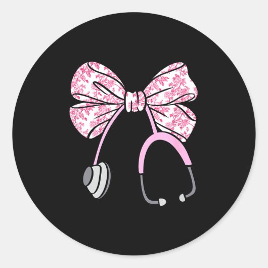 Floral Nk Coquette Bow Rn Nurse Stethoscope Nursin ラウンドシール (正面)