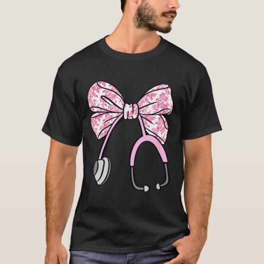 Floral Nk Coquette Bow Rn Nurse Stethoscope Nursin Tシャツ (正面)