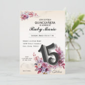 Floral Number 15 Rose Tones Quinceanera Invitation 招待状 (スタンド正面)