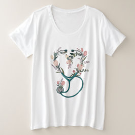 Floral Nurse Stethoscope T-Shirt – Soft Pastel  プラスサイズTシャツ