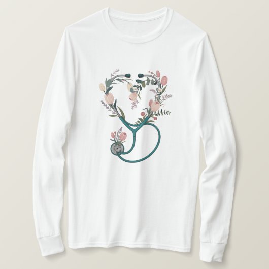 Floral Nurse Stethoscope T-Shirt – Soft Pastel  Tシャツ (デザイン正面)