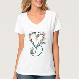 Floral Nurse Stethoscope T-Shirt – Soft Pastel  Tシャツ