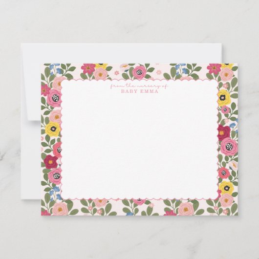 Floral Nursery Hand Drawn Scallop Border Note Card 招待状 (正面)