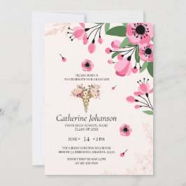 Floral Nursing Graduation Invitation | RN BSN Nurs 招待状