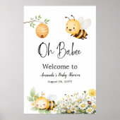 Floral Oh Babee Honey Bee Baby Shower Welcome ポスター (正面)