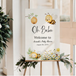 Floral Oh Babee Honey Bee Baby Shower Welcome ポスター