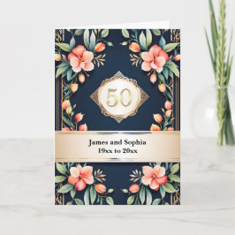 Floral on Black 50th Wedding Anniversary カード