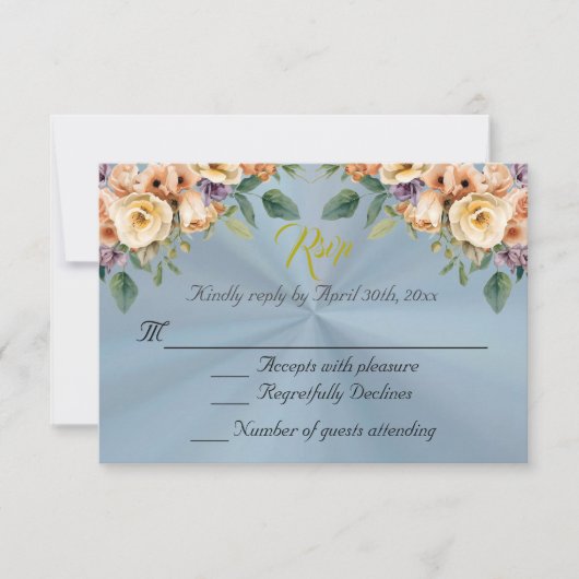 Floral on Pastel Blue Quinceanera RSVP (正面)