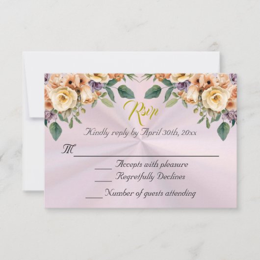 Floral on Pastel Pink Quinceanera RSVP (正面)
