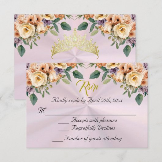 Floral on Pastel Pink Quinceanera RSVP (正面/裏面)