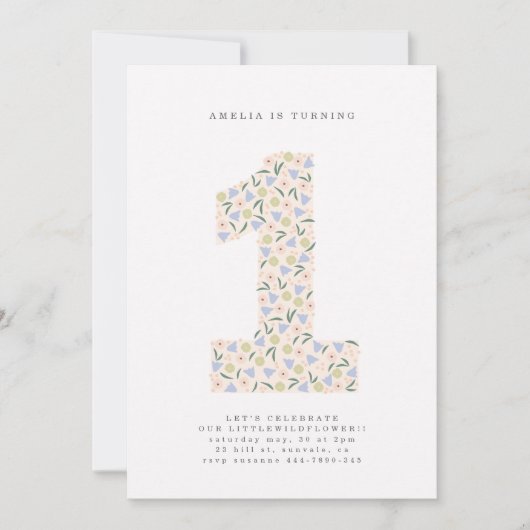 Floral One First Birthday Invite 招待状 (正面)
