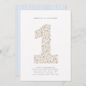 Floral One First Birthday Invite 招待状 (正面/裏面)